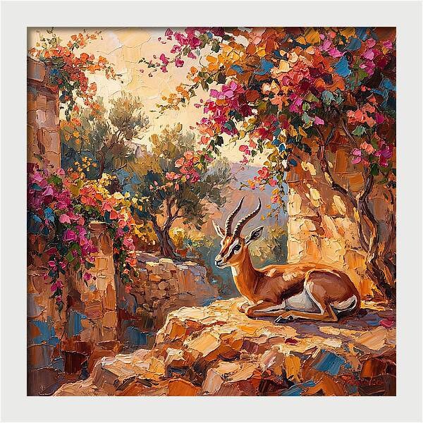 Persian Gazelle In Blooming Landscape