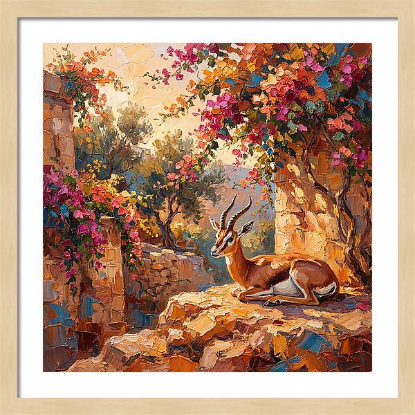 Persian Gazelle In Blooming Landscape