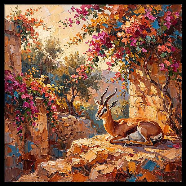 Persian Gazelle In Blooming Landscape