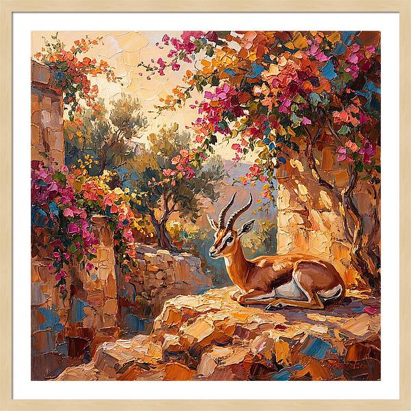 Persian Gazelle In Blooming Landscape