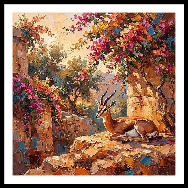 Persian Gazelle In Blooming Landscape