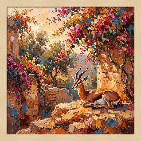 Persian Gazelle In Blooming Landscape