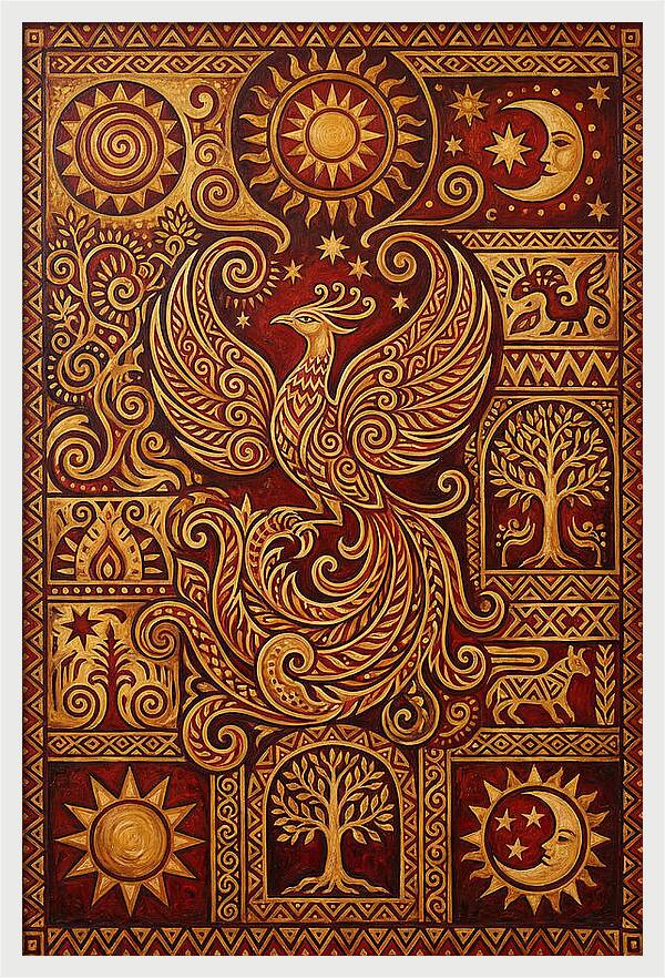Phoenix Rising In Folk Art