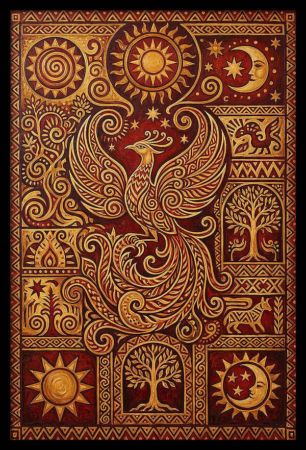 Phoenix Rising In Folk Art
