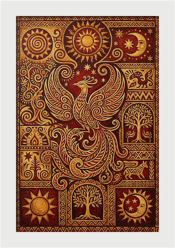 Phoenix Rising In Folk Art