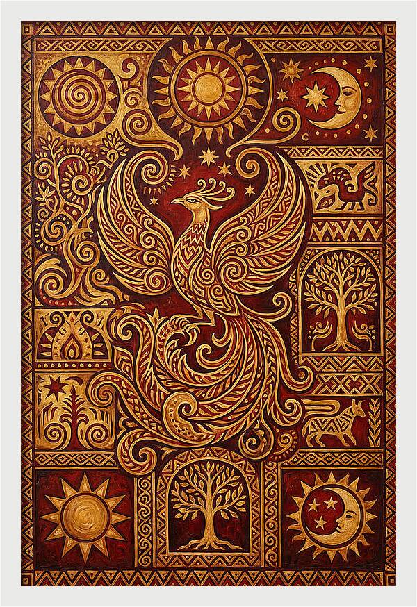 Phoenix Rising In Folk Art