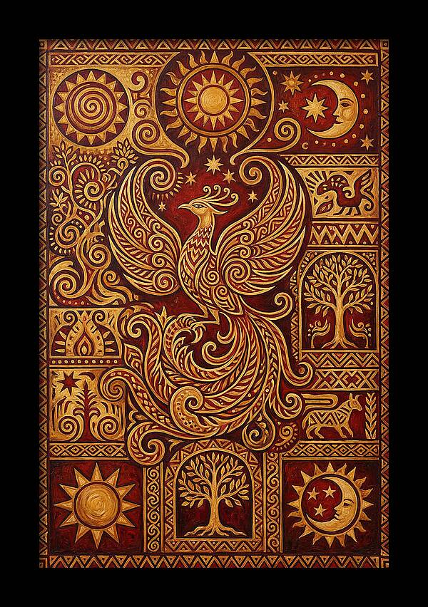 Phoenix Rising In Folk Art