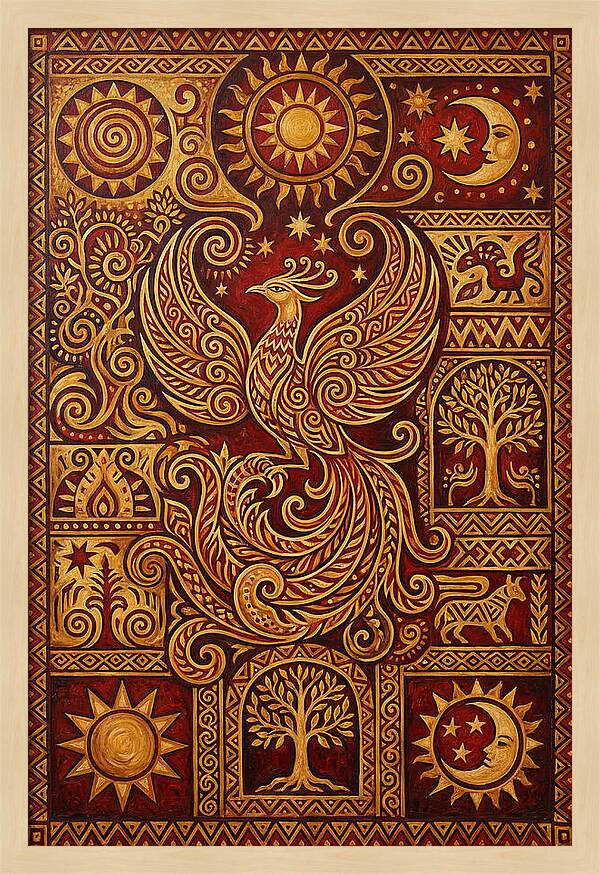 Phoenix Rising In Folk Art