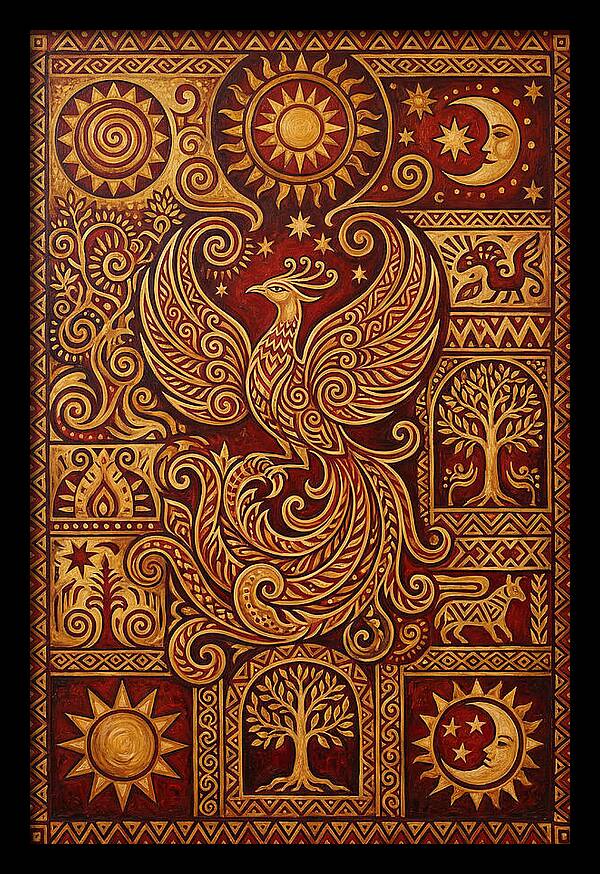 Phoenix Rising In Folk Art