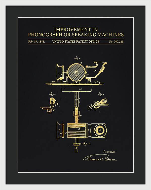 Phonograph Edison Gold Patent Us200521a