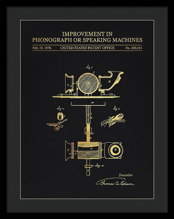 Phonograph Edison Gold Patent Us200521a