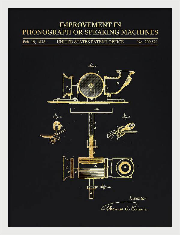 Phonograph Edison Gold Patent Us200521a