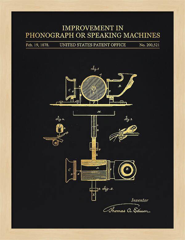 Phonograph Edison Gold Patent Us200521a