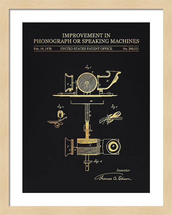 Phonograph Edison Gold Patent Us200521a