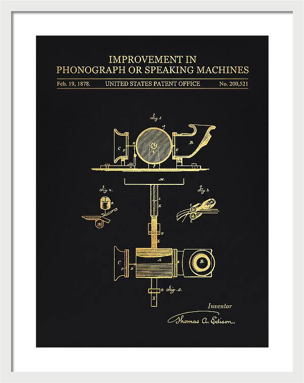 Phonograph Edison Gold Patent Us200521a