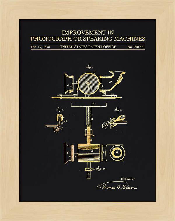 Phonograph Edison Gold Patent Us200521a