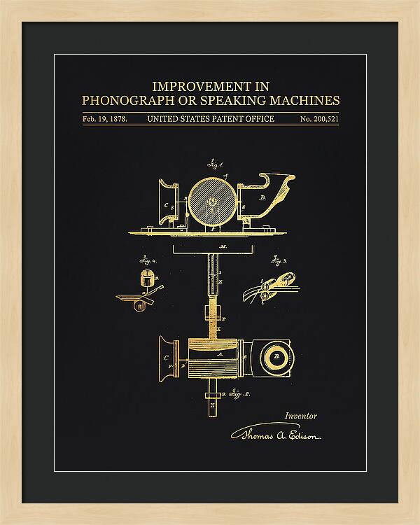 Phonograph Edison Gold Patent Us200521a