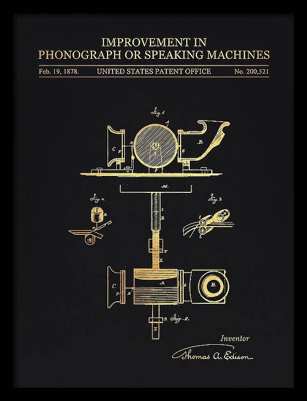 Phonograph Edison Gold Patent Us200521a