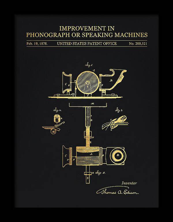 Phonograph Edison Gold Patent Us200521a