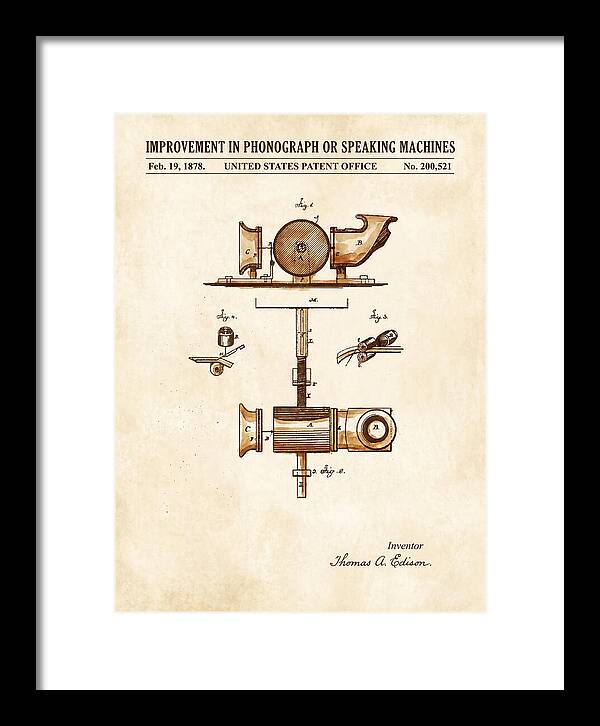 Phonograph Edison Watercolor Patent Us200521a