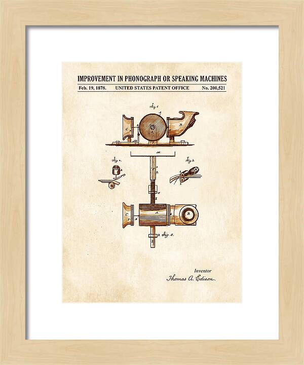 Phonograph Edison Watercolor Patent Us200521a