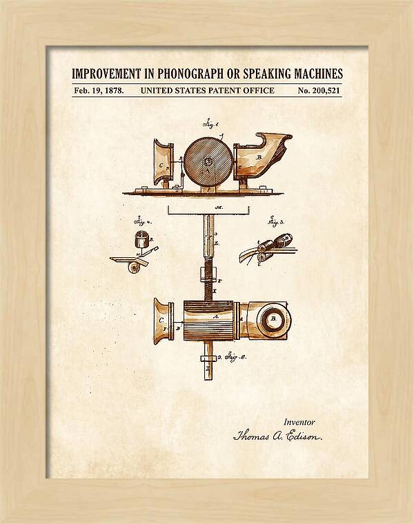 Phonograph Edison Watercolor Patent Us200521a