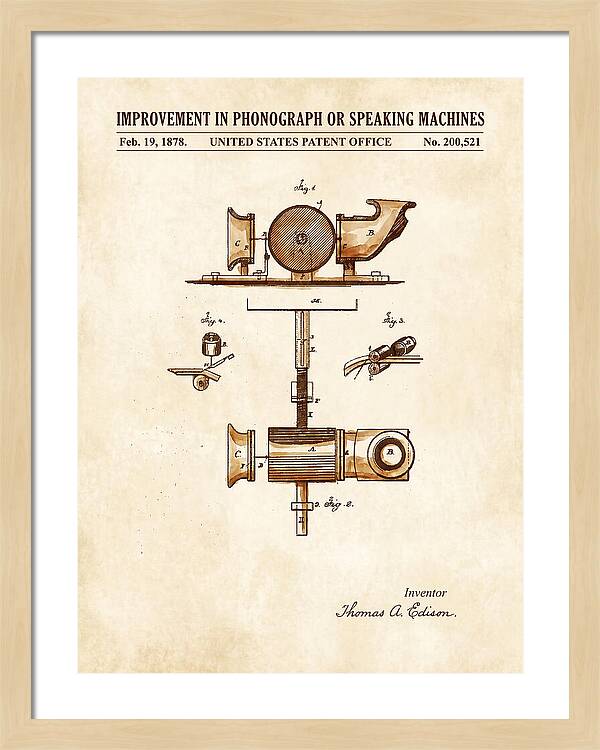 Phonograph Edison Watercolor Patent Us200521a