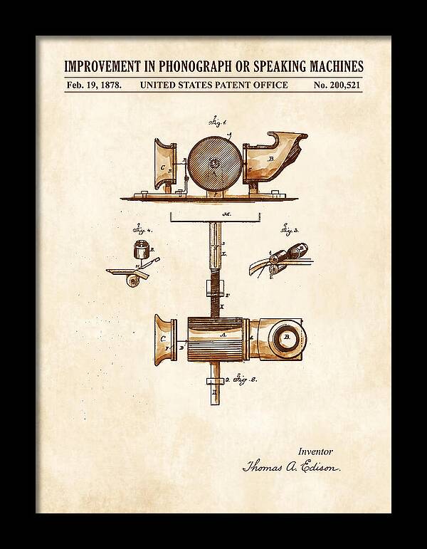 Phonograph Edison Watercolor Patent Us200521a