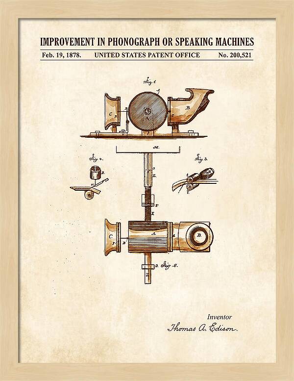 Phonograph Edison Watercolor Patent Us200521a
