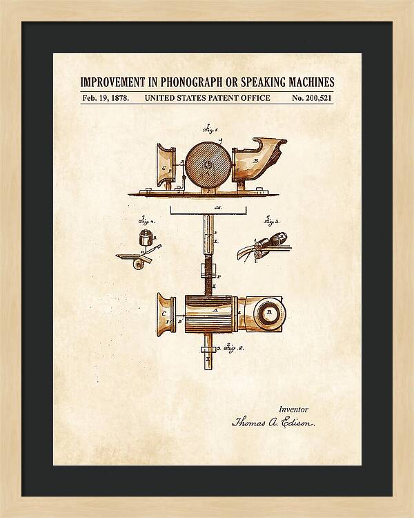 Phonograph Edison Watercolor Patent Us200521a