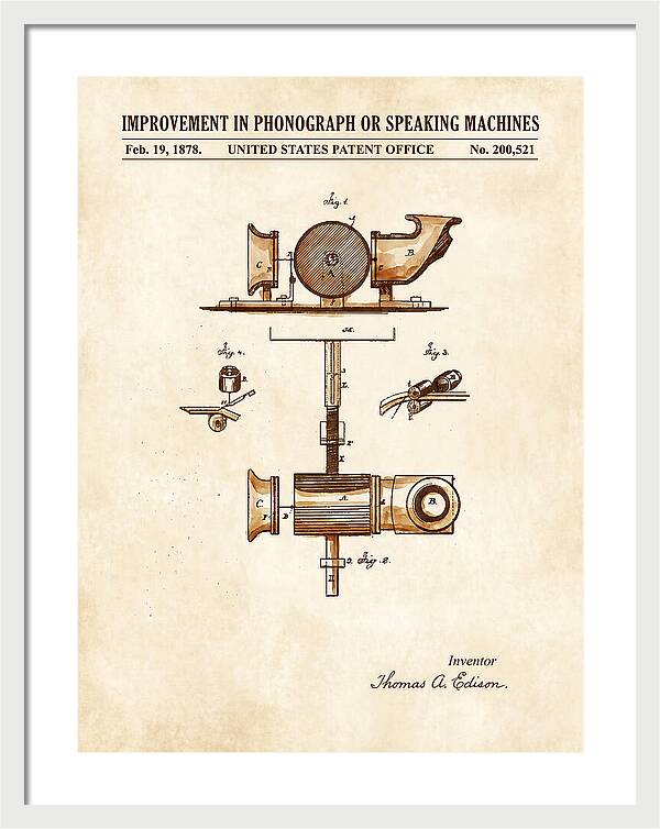 Phonograph Edison Watercolor Patent Us200521a