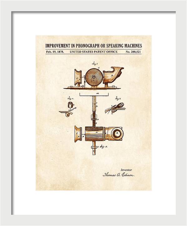 Phonograph Edison Watercolor Patent Us200521a