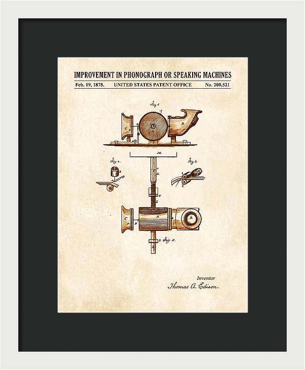 Phonograph Edison Watercolor Patent Us200521a
