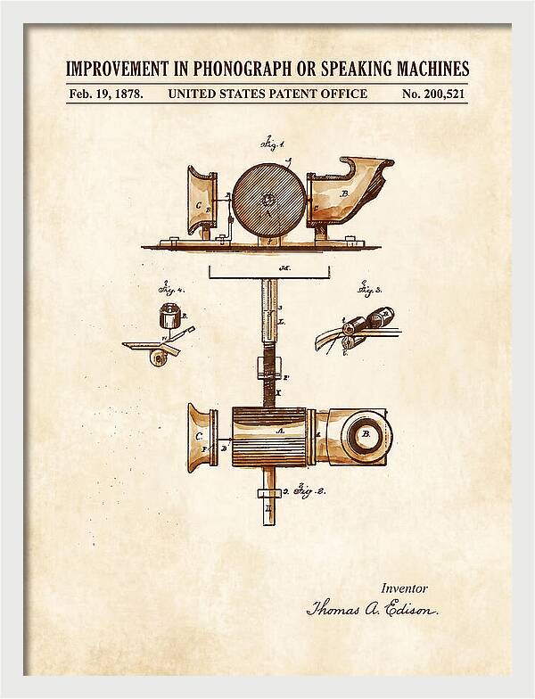 Phonograph Edison Watercolor Patent Us200521a