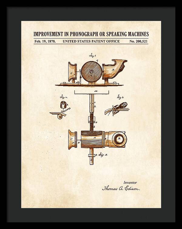 Phonograph Edison Watercolor Patent Us200521a