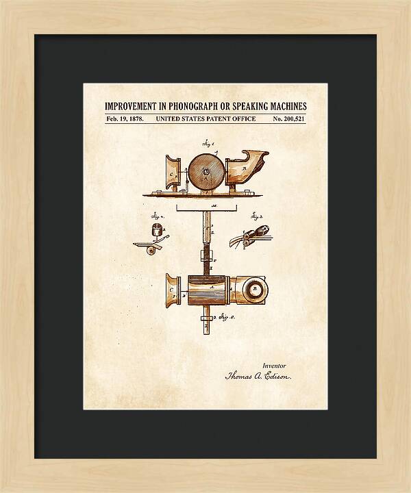 Phonograph Edison Watercolor Patent Us200521a
