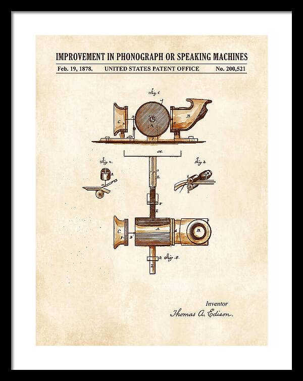 Phonograph Edison Watercolor Patent Us200521a