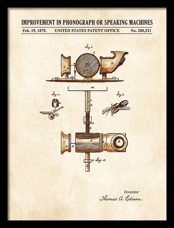 Phonograph Edison Watercolor Patent Us200521a