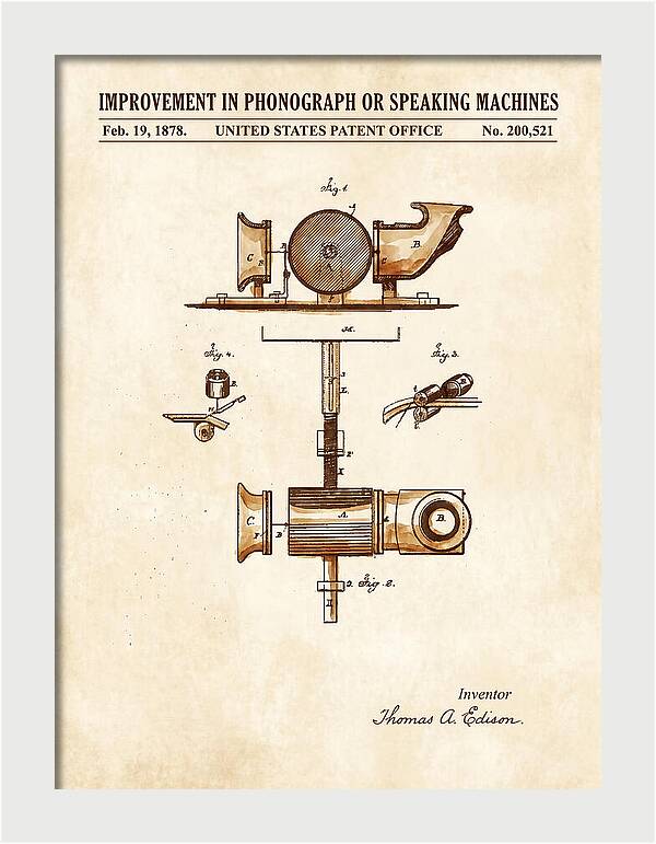 Phonograph Edison Watercolor Patent Us200521a