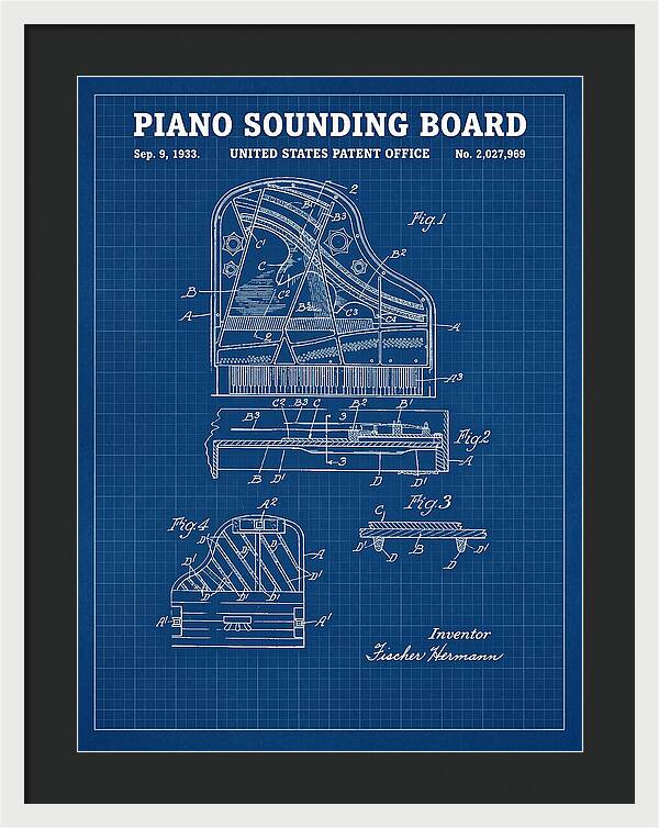 Piano Sounding Board Blueprint Patent Us2027969a
