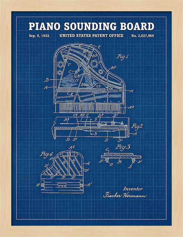 Piano Sounding Board Blueprint Patent Us2027969a