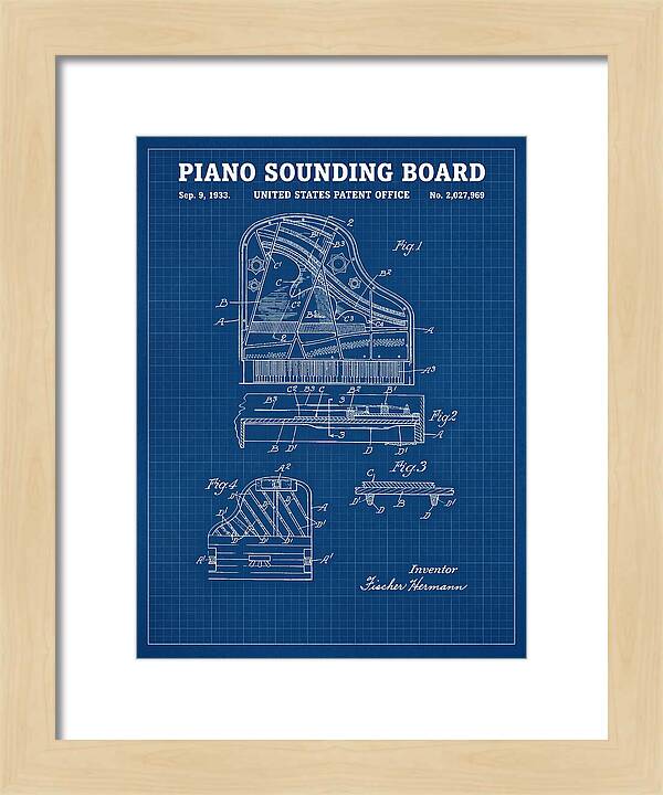 Piano Sounding Board Blueprint Patent Us2027969a