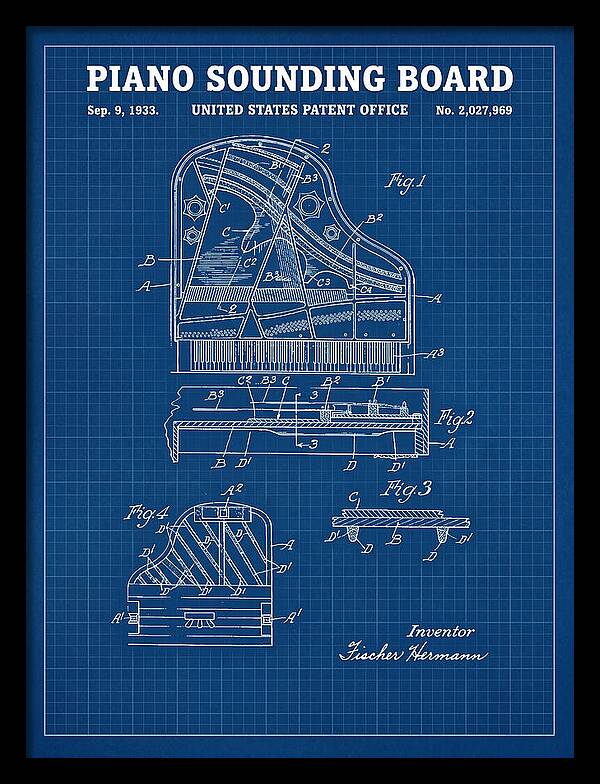 Piano Sounding Board Blueprint Patent Us2027969a