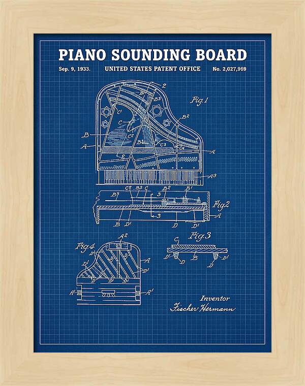 Piano Sounding Board Blueprint Patent Us2027969a