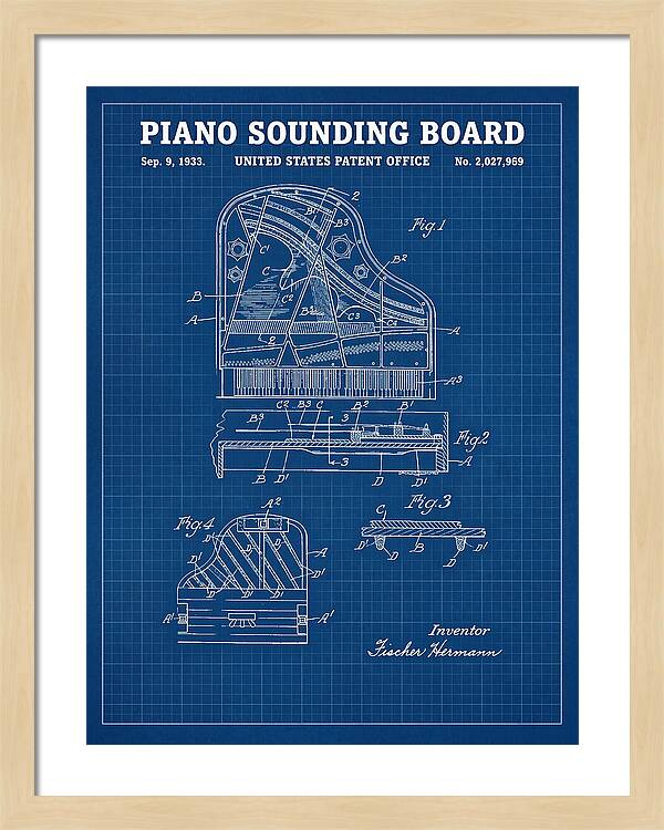 Piano Sounding Board Blueprint Patent Us2027969a