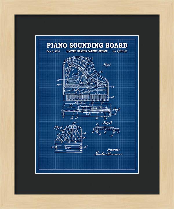 Piano Sounding Board Blueprint Patent Us2027969a