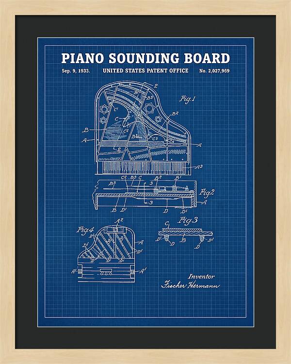 Piano Sounding Board Blueprint Patent Us2027969a