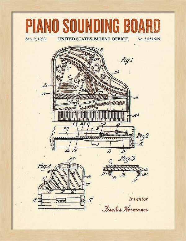 Piano Sounding Board Retro Patent Us2027969a