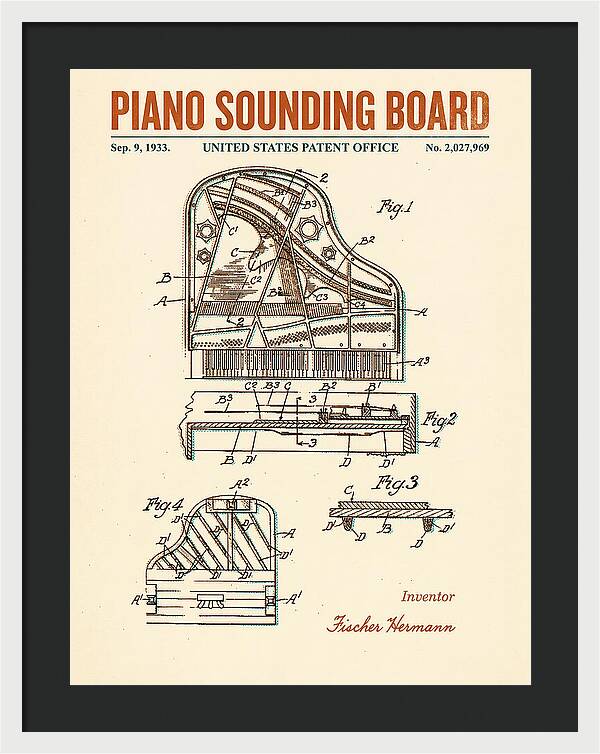 Piano Sounding Board Retro Patent Us2027969a