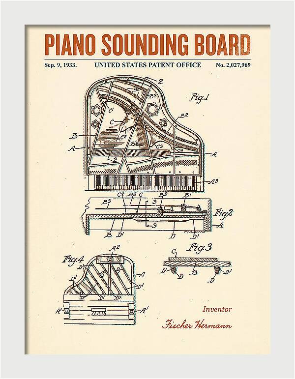Piano Sounding Board Retro Patent Us2027969a